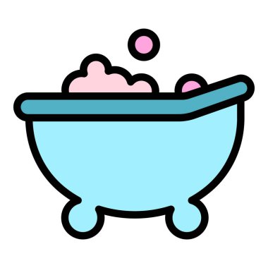 Yavru köpük küvet ikonu renk ana hatları vektörü