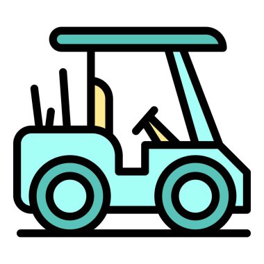 Golf arabası simgesi renk dış hat vektörü