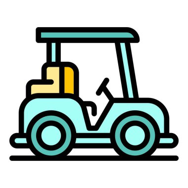 Elektrikli golf arabası simgesi renk ana hatları vektörü