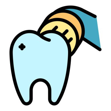 Elektrikli diş fırçası temiz diş ikonu renk ana hatları vektörü