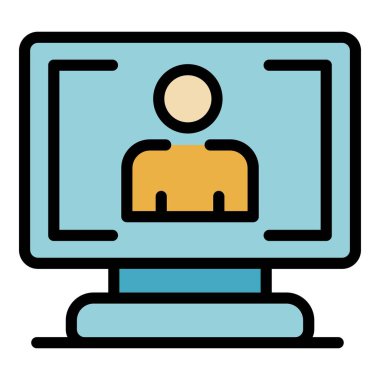 Çevrimiçi görüntülü sohbet simgesi renk ana hatları vektörü