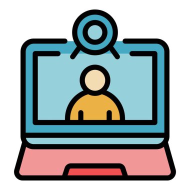 Webcam çağrı simgesi renk dış hat vektörü