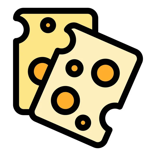 Fatias de queijo ícone cor contorno vetor — Vetor de Stock