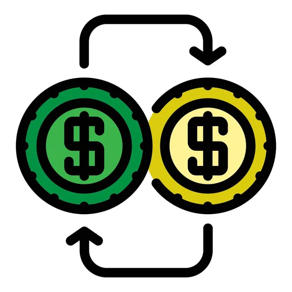 Converter ícone de dinheiro vetor de contorno de cor — Vetor de Stock
