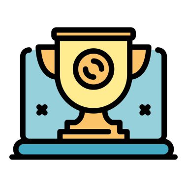 Altın kupa akış oyunu ikonu renk ana hatları vektörü