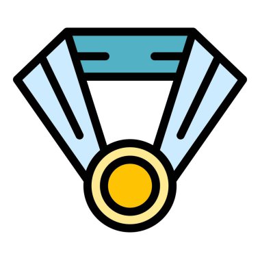 Altın madalya ikonu renk ana hatları vektörü