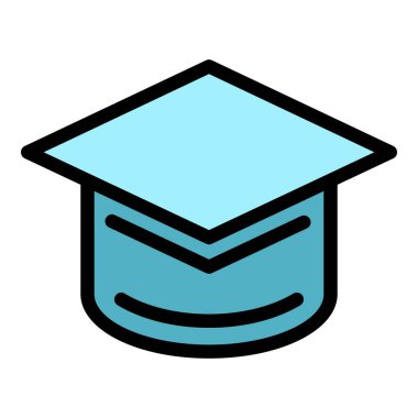 Üniversite mezuniyet şapkası simgesi renk ana hatları vektörü