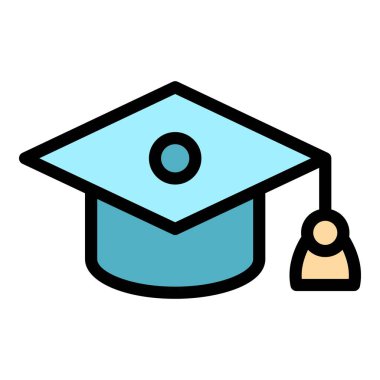 Seremoni mezuniyet şapkası simgesi renk ana hatları vektörü