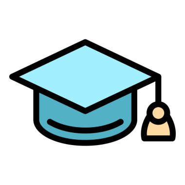 Öğrenci mezuniyet şapkası simgesi renk ana hatları vektörü