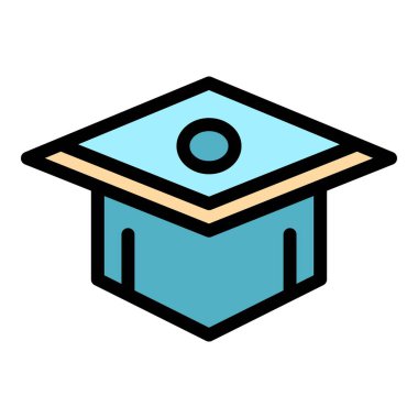 Üniversite mezuniyet şapkası simgesi renk ana hatları vektörü