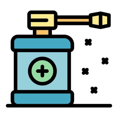 Tıbbi sprey simgesi renk ana hatları vektörü