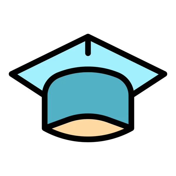 卒業帽子のアイコンの色の輪郭ベクトル — ストックベクタ