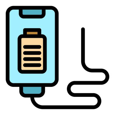 Şarj adaptörü kablo simgesi renk ana hatları vektörü