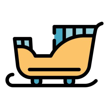 Dekorasyon Noel Baba kızağı simgesi renk ana hatları vektörü