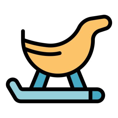 Ahşap Noel Baba kızağı simgesi renk ana hatları vektörü