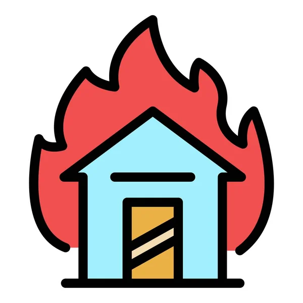 Casa en fuego icono color contorno vector — Vector de stock