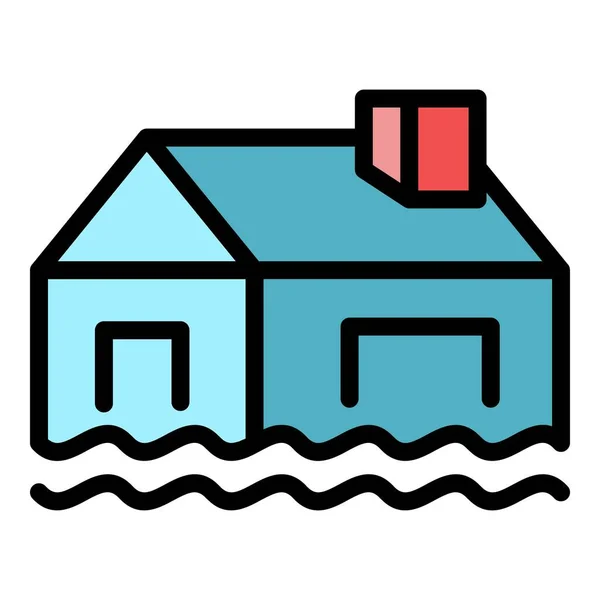 Casa en inundación icono color contorno vector — Vector de stock