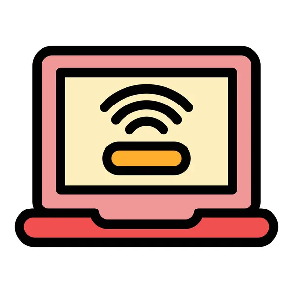 Wifi bärbar dator begäran ikon färg kontur vektor — Stock vektor