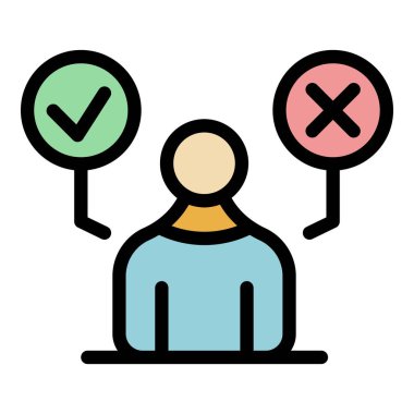 Kişi onaylı karşılaştırma simgesi renk ana hatları vektörü