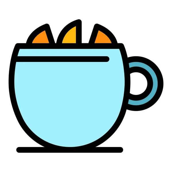 Becher Tee Zitrone Symbol Farbe Umrissvektor — Stockvektor
