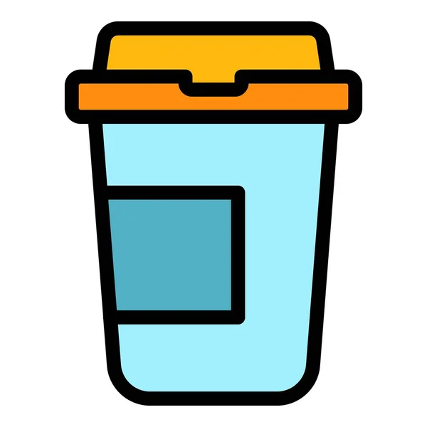 Пластиковая чашка кофе иконка вектор цвета контура — стоковый вектор
