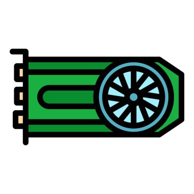 Bilgisayar grafik kartı simgesi renk ana hatları vektörü