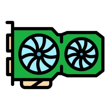 Bilgisayar video kartı simgesi renk ana hatları vektörü