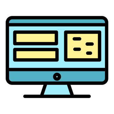 Monitör simgesi renk ana hatları vektörü üzerindeki web sayfası