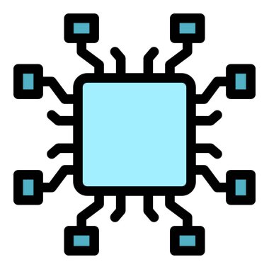 Akıllı işlemci simgesi renk ana hatları vektörü
