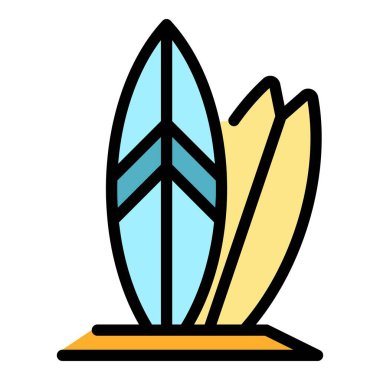 Plaj sörf tahtası simgesi renk ana hatları vektörü