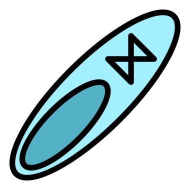 Tahta sörf tahtası simgesi renk ana hatları vektörü