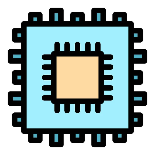 Вектор кольорового контуру піктограми процесора чипа — стоковий вектор