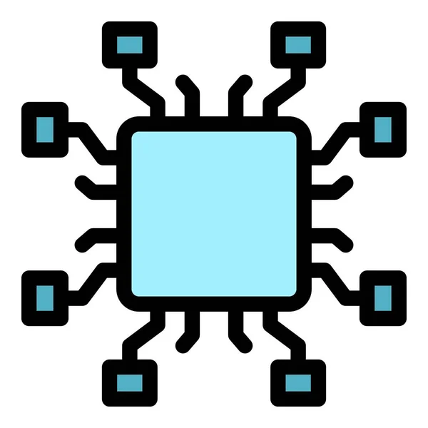 Smart processeur icône couleur contour vecteur — Image vectorielle