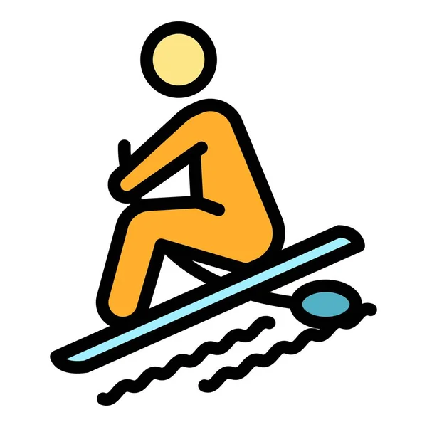 Mann sup Surfen Symbol Farbe Umrissvektor — Stockvektor