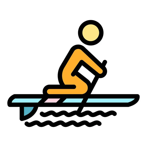 Ocean sup surfing icon color outline vector — Stock Vector