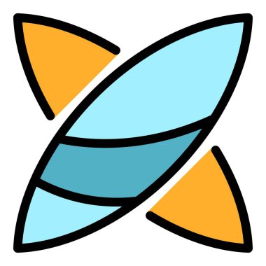 Çapraz sörf tahtası simgesi renk ana hatları vektörü