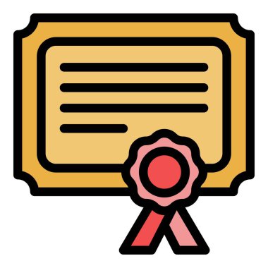 Mezuniyet diploması simgesi renk ana hatları vektörü