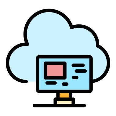 Bilgisayar veri bulutu renk ana hatları vektörü