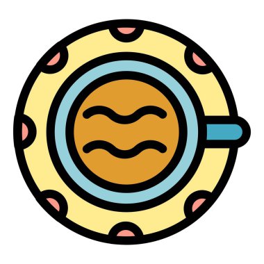 Üst görünüm ev çay fincanı simgesi renk ana hatları vektörü