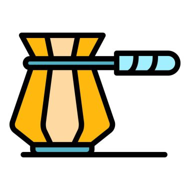 Türk kahvesi cezve simgesi renk ana hatları vektörü