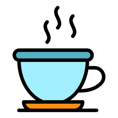 Sıcak kahve fincanı simgesi renk ana hatları vektörü