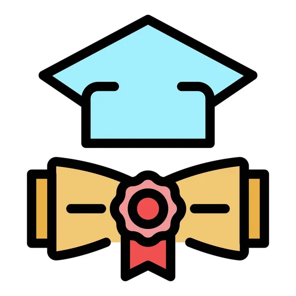 Graduation diploma en hoed pictogram kleur overzicht vector — Stockvector