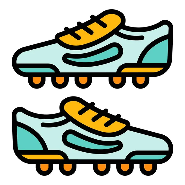 Pareja botas de fútbol icono color contorno vector — Vector de stock