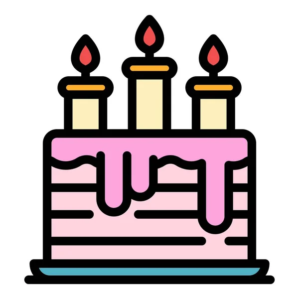 Палаючі свічки торт значок кольору контуру вектор — стоковий вектор