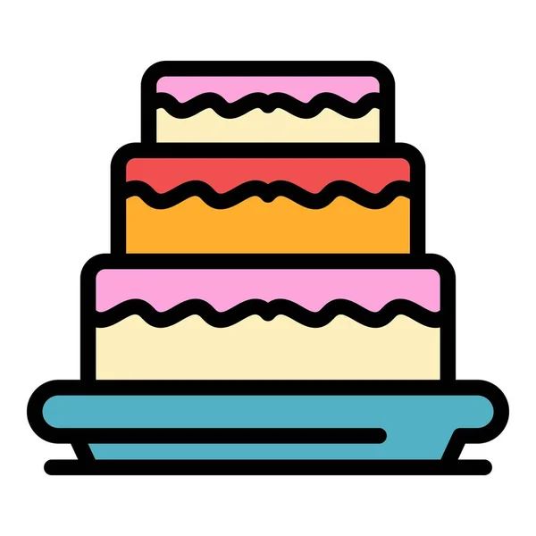 Τρόφιμα γλυκό εικονίδιο κέικ διάνυσμα περίγραμμα χρώμα — Διανυσματικό Αρχείο