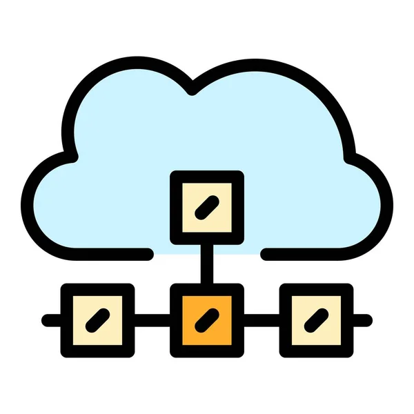 Network data cloud icon color outline vector — Stock Vector