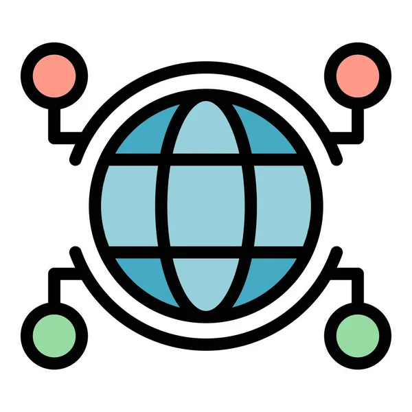 Cyber globaal netwerk pictogram kleur overzicht vector — Stockvector