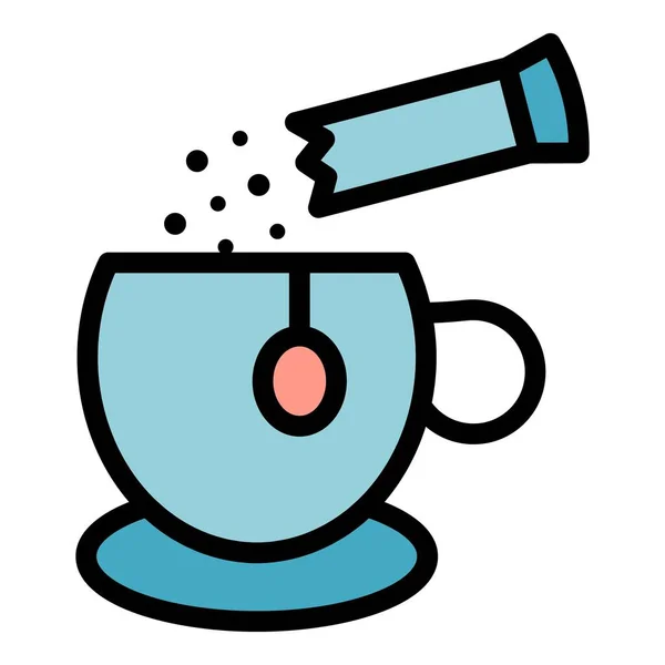 Zuckerstange Teetasse Symbol Farbe Umrissvektor — Stockvektor
