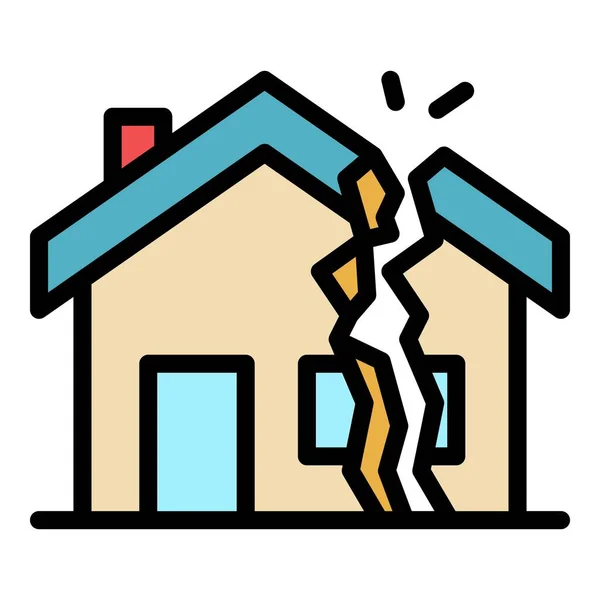 Trzęsienie ziemi zniszczone dom ikona kolor zarys wektor — Wektor stockowy