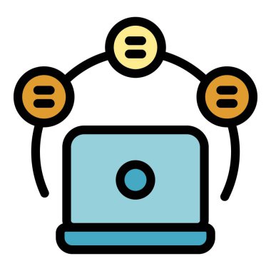 Öğrenci dizüstü bilgisayar simgesi renk ana hatları vektörü